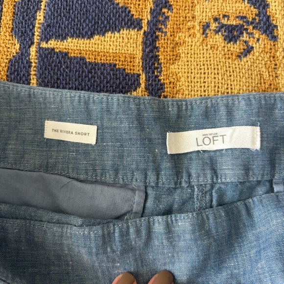 Ann Taylor LOFT The Riviera Short Linen Blend Scalloped Hem Pockets Blue Size 10 - Picture 5 of 10